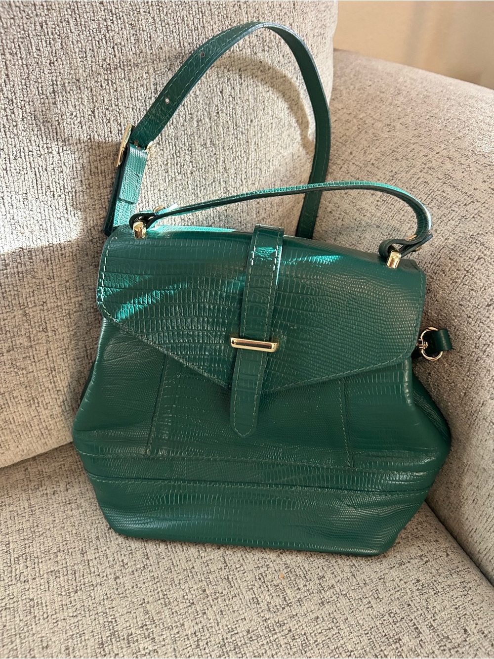 Divina Firenze Kelly Green Embossed Snakeskin Convertible Leather Backpack Purse